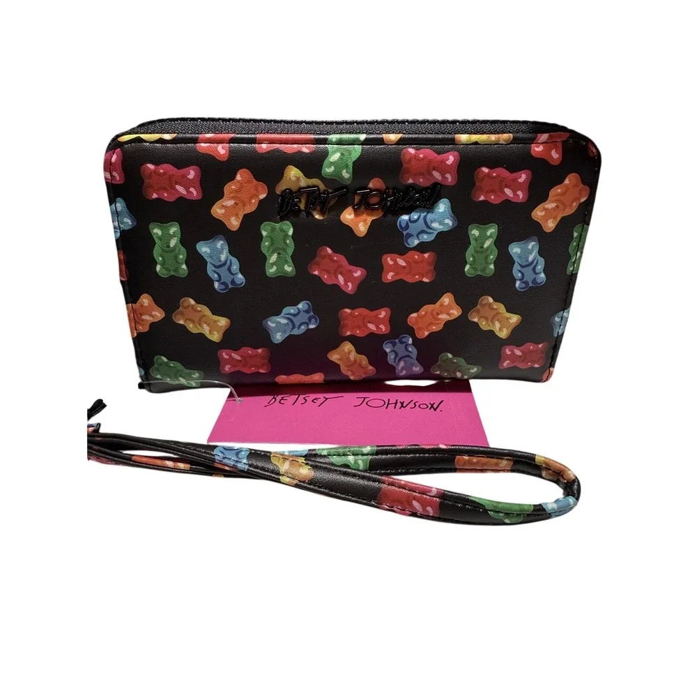 Betsey Johnson Gummy Bear Zip Around‎ Wallet Black Multi Wristlet NWT XOKARA